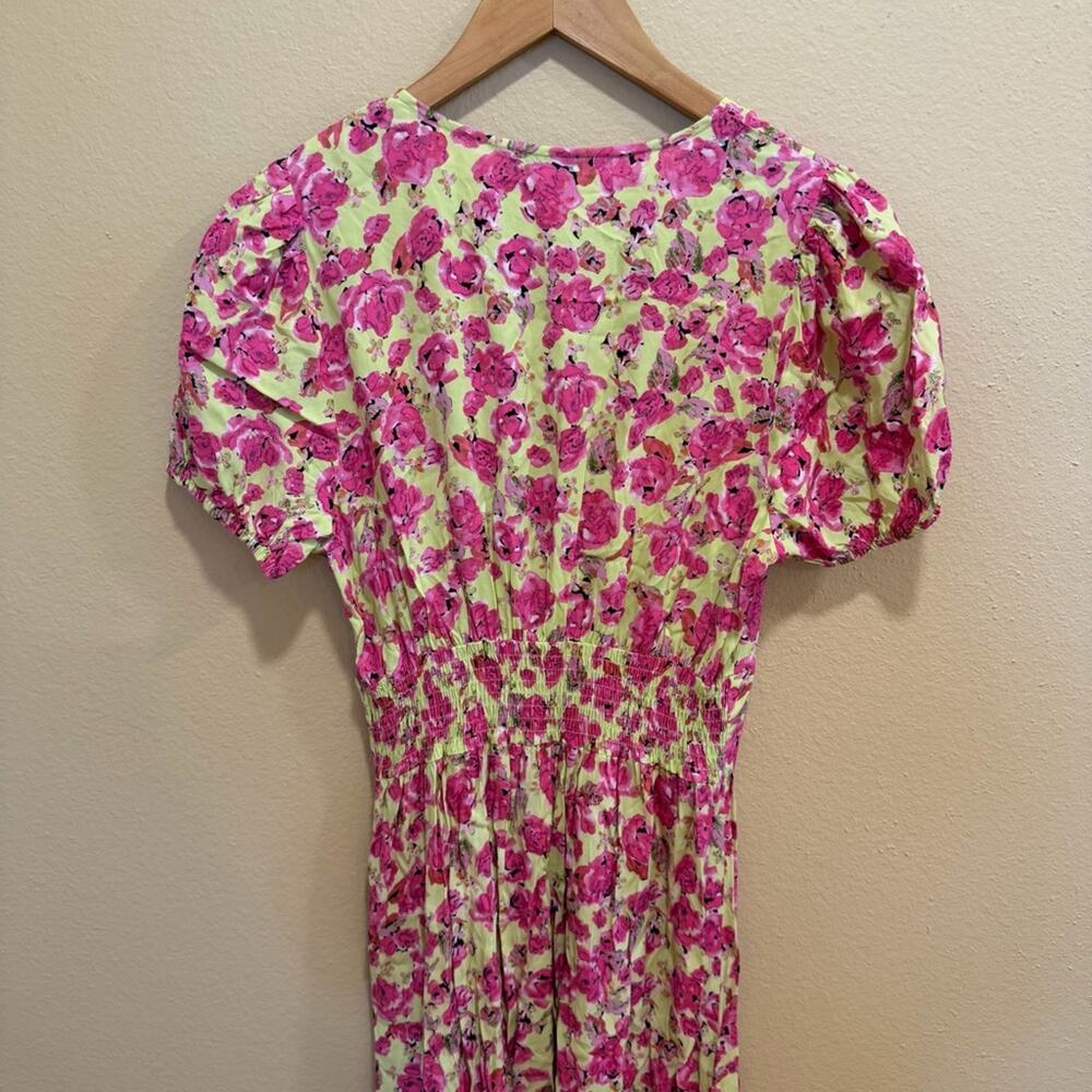 Zara Green Pink Floral V Neck Sexy Maxi Dress Medium - Picture 5 of 11